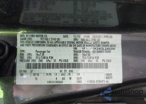 2016 Ford Focus Se from USA, damaged, VIN 1FADP3K24GL249266